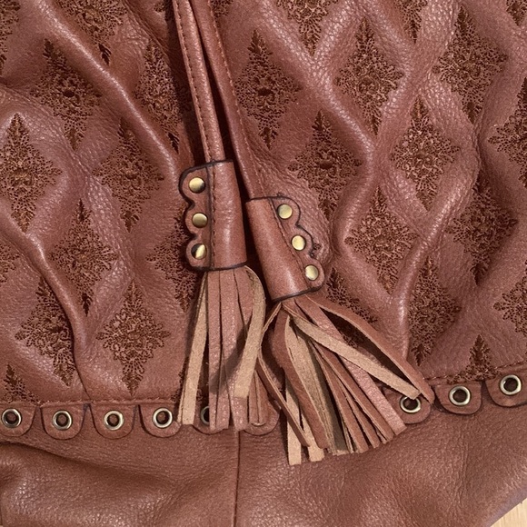 ISABELLA Fiore Brown Leather Embroidered Satchel Crossbody Shoulder Bag Purse - Picture 5 of 16